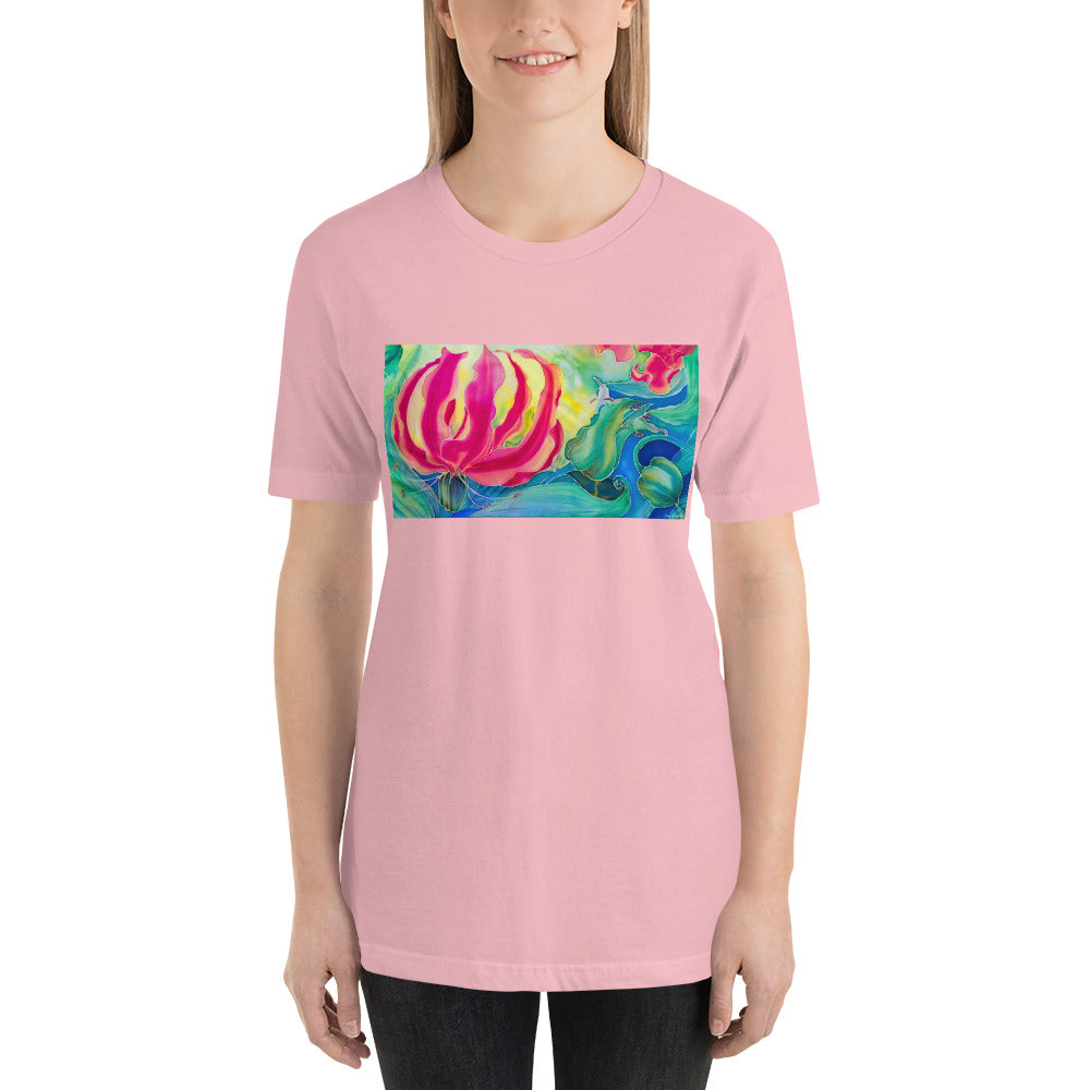 Classic Crew Neck Tee - Pink Flower Watercolor #2 - Ronz-Design-Unique-Apparel