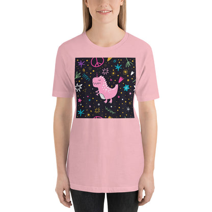 Classic Crew Neck Tee - Pink Dino - Ronz-Design-Unique-Apparel