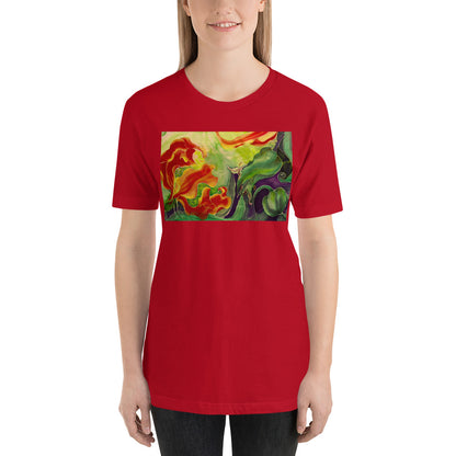 Classic Crew Neck Tee - Red Flower Watercolor - Ronz-Design-Unique-Apparel