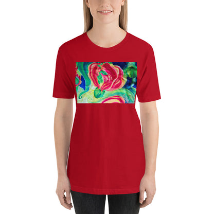 Classic Crew Neck Tee - Red Flower Watercolor #2 - Ronz-Design-Unique-Apparel