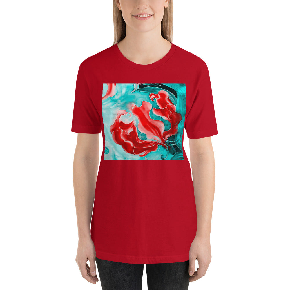Classic Crew Neck Tee - Red Flowers Watercolor #4 - Ronz-Design-Unique-Apparel
