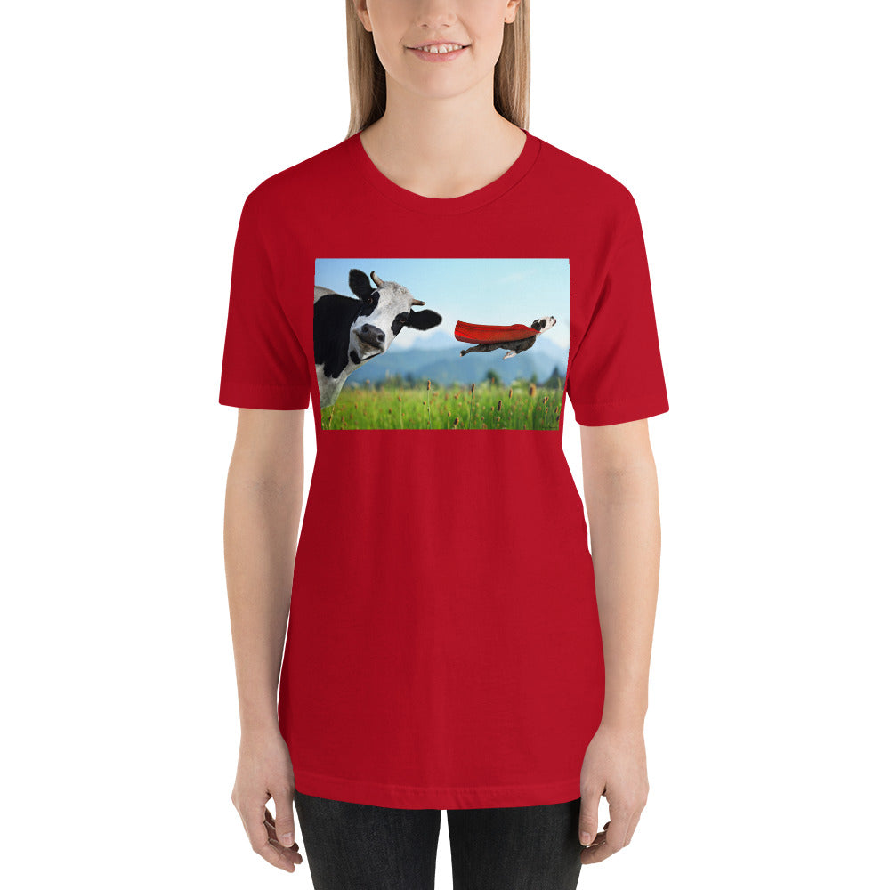 Classic Crew Neck Tee - Cow & Super Dog - Ronz-Design-Unique-Apparel