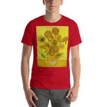 Load image into Gallery viewer, Classic Crew Neck Tee - 12 Sunflowers in a Vase with Yellow Background - Ronz-Design-Unique-Apparel
