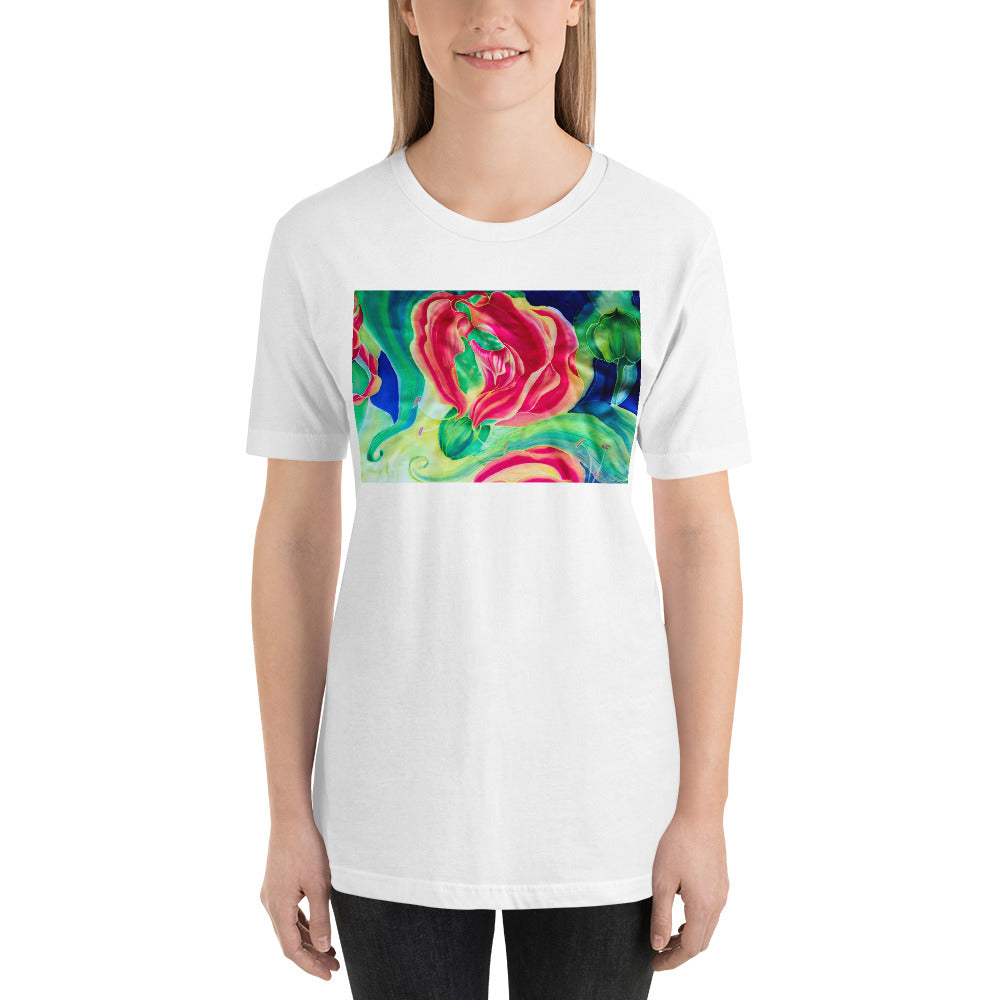 Classic Crew Neck Tee - Red Flower Watercolor #2 - Ronz-Design-Unique-Apparel