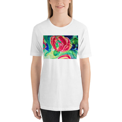 Classic Crew Neck Tee - Red Flower Watercolor #2 - Ronz-Design-Unique-Apparel