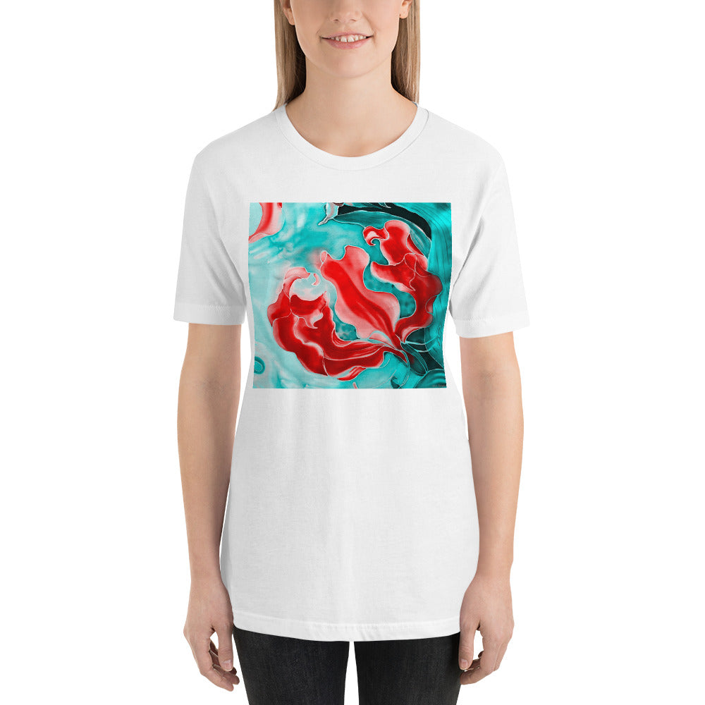 Classic Crew Neck Tee - Red Flowers Watercolor #4 - Ronz-Design-Unique-Apparel