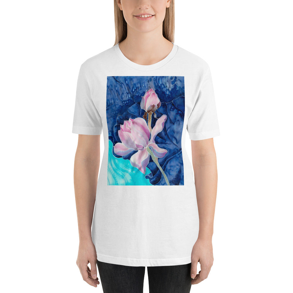 Classic Crew Neck Tee - Pink Flower Watercolor - Ronz-Design-Unique-Apparel