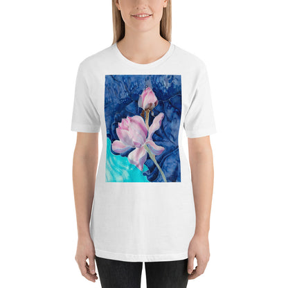 Classic Crew Neck Tee - Pink Flower Watercolor - Ronz-Design-Unique-Apparel
