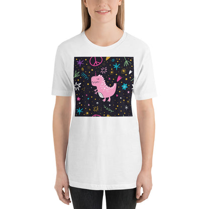 Classic Crew Neck Tee - Pink Dino - Ronz-Design-Unique-Apparel