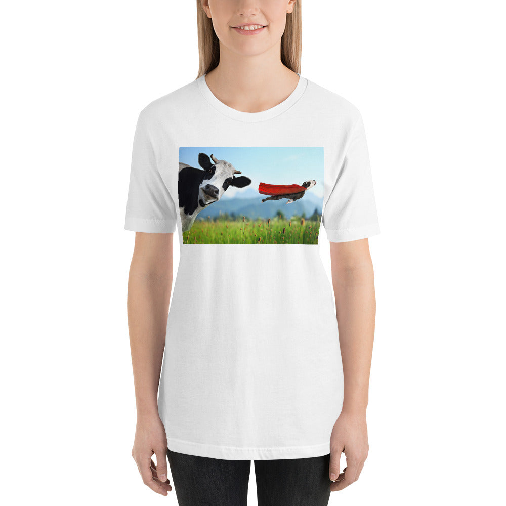 Classic Crew Neck Tee - Cow & Super Dog - Ronz-Design-Unique-Apparel