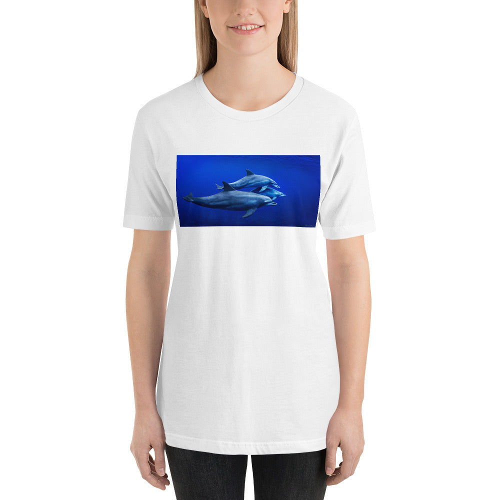 Classic Crew Neck Tee - Dolphins in Blue - Ronz-Design-Unique-Apparel