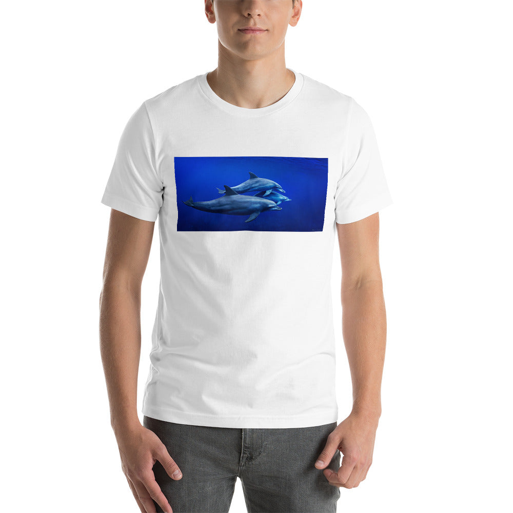 Classic Crew Neck Tee - Blue Dolphins - Ronz-Design-Unique-Apparel