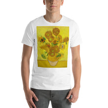 Load image into Gallery viewer, Classic Crew Neck Tee - 12 Sunflowers in a Vase with Yellow Background - Ronz-Design-Unique-Apparel
