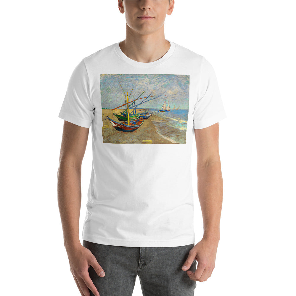 Classic Crew Neck Tee - Van Gogh: Fishing Boats on the Beach - Ronz-Design-Unique-Apparel