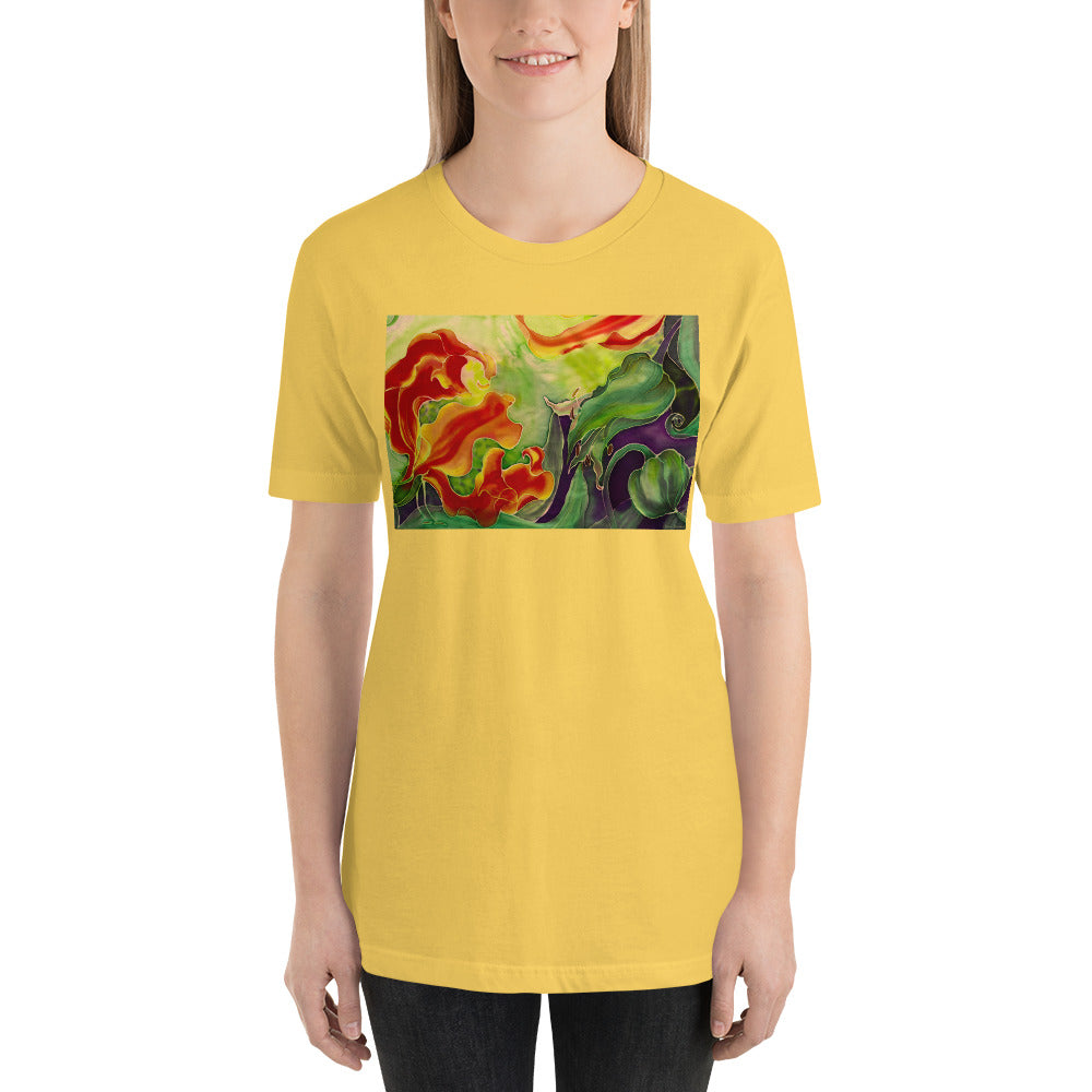 Classic Crew Neck Tee - Red Flower Watercolor - Ronz-Design-Unique-Apparel