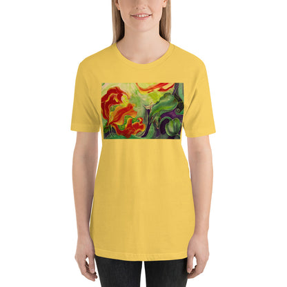 Classic Crew Neck Tee - Red Flower Watercolor - Ronz-Design-Unique-Apparel