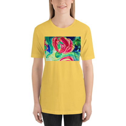 Classic Crew Neck Tee - Red Flower Watercolor #2 - Ronz-Design-Unique-Apparel