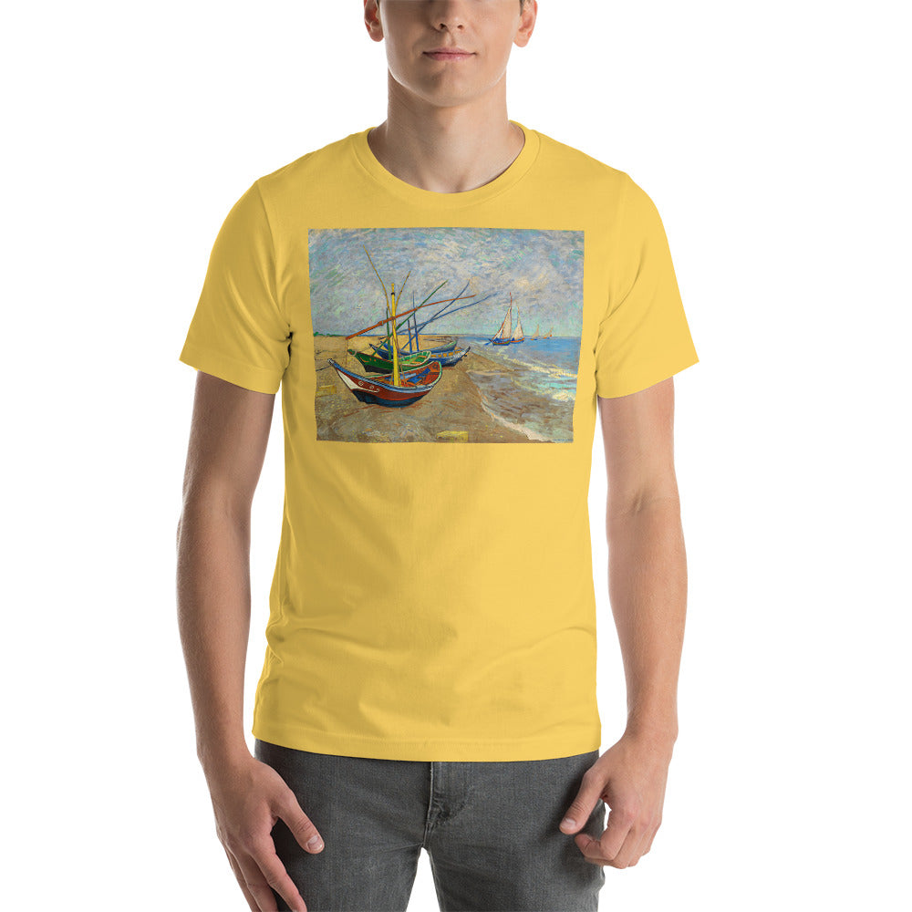 Classic Crew Neck Tee - Van Gogh: Fishing Boats on the Beach - Ronz-Design-Unique-Apparel