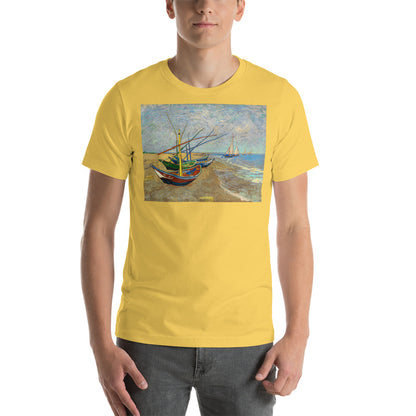 Classic Crew Neck Tee - Van Gogh: Fishing Boats on the Beach - Ronz-Design-Unique-Apparel