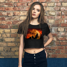 Load image into Gallery viewer, Premium Crop Tee - Wolves Howling in Orange Moonlight - Ronz-Design-Unique-Apparel
