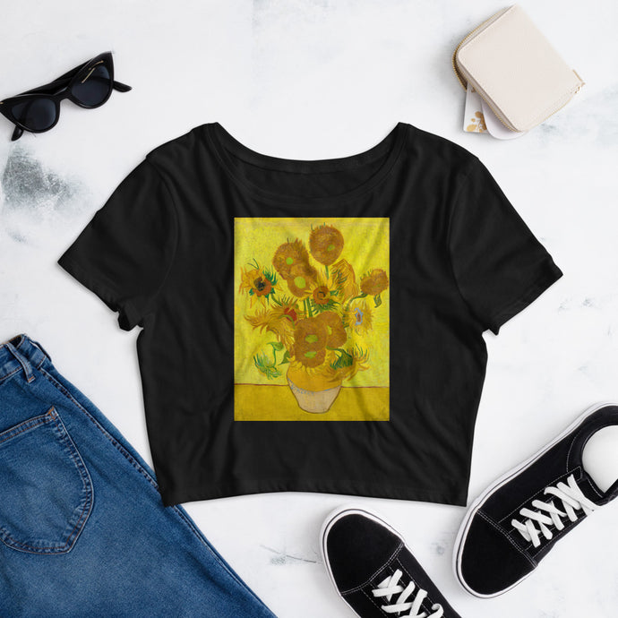 Premium Crop Tee - van Gogh: 12 Sunflowers in a Vase - Ronz-Design-Unique-Apparel