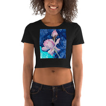 Load image into Gallery viewer, Premium Crop Tee - Pink Flower on Blue Watercolor - Ronz-Design-Unique-Apparel
