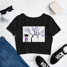 Load image into Gallery viewer, Premium Crop Top Tee - Kokeshi Doll with Purple Flowers
