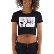 Load image into Gallery viewer, Premium Crop Top Tee - Kokeshi Doll with Purple Flowers
