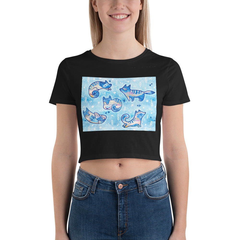 Premium Crop Tee - Foxes in Blue