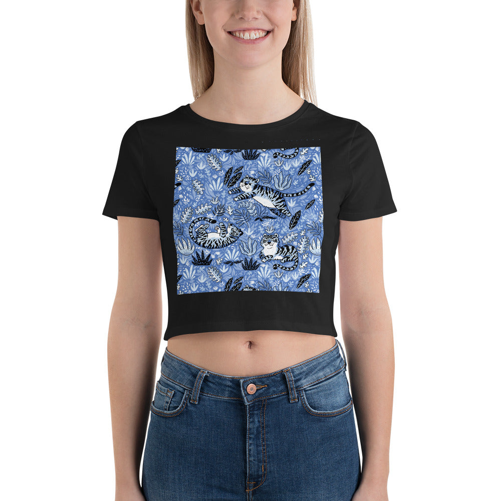 Premium Crop Tee - Silly Tigers in Blue