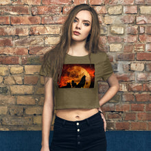 Load image into Gallery viewer, Premium Crop Tee - Wolves Howling in Orange Moonlight - Ronz-Design-Unique-Apparel

