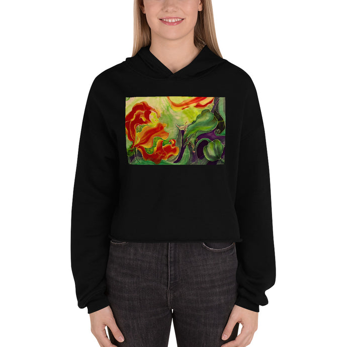 Premium Crop Hoodie - Red Flowers with Purple - Ronz-Design-Unique-Apparel