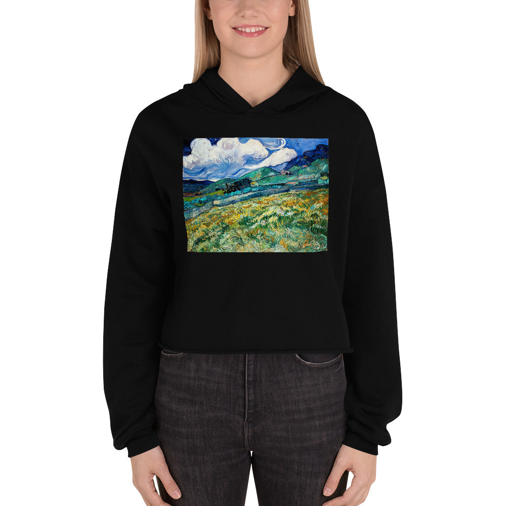 Premium Crop Hoodie - van Gogh: Mountainous Landscape behind St. Pauls Hospital - Ronz-Design-Unique-Apparel