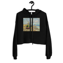 Load image into Gallery viewer, Premium Crop Hoodie - van Gogh: Fishing Boats on the Beach - Ronz-Design-Unique-Apparel
