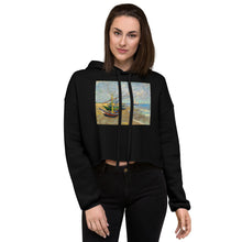 Load image into Gallery viewer, Premium Crop Hoodie - van Gogh: Fishing Boats on the Beach - Ronz-Design-Unique-Apparel
