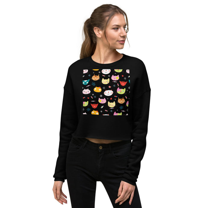 Premium Crop Sweatshirt - Cat Faces - Ronz-Design-Unique-Apparel