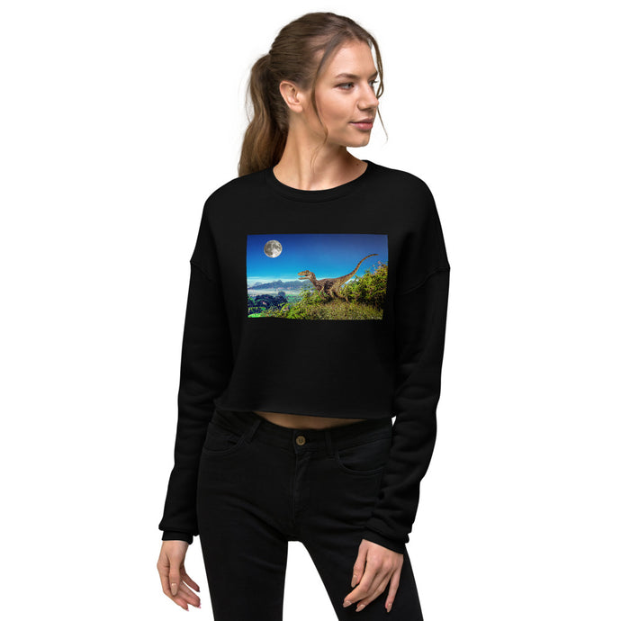 Premium Crop Sweatshirt - Dinosaur & Moon - Ronz-Design-Unique-Apparel