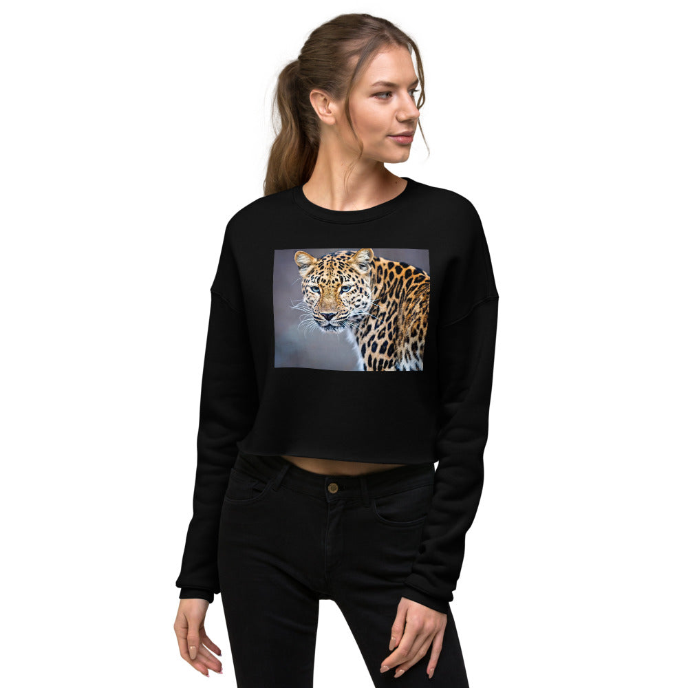 Premium Crop Sweatshirt - Blue Eyed Leopard - Ronz-Design-Unique-Apparel