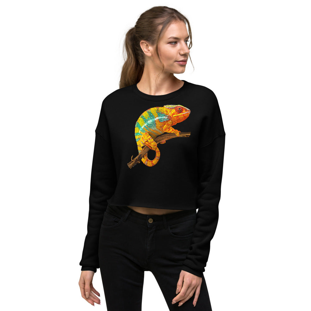 Premium Crop Sweatshirt - Yellow & Green? Chameleon - Ronz-Design-Unique-Apparel