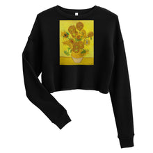 Load image into Gallery viewer, Premium Crop Sweatshirt - 12 Sunflowers in Vase with Yellow Background - Ronz-Design-Unique-Apparel
