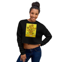 Load image into Gallery viewer, Premium Crop Sweatshirt - 12 Sunflowers in Vase with Yellow Background - Ronz-Design-Unique-Apparel
