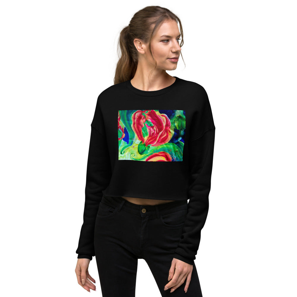 Premium Crop Sweatshirt - Red Flower Watercolor #1 - Ronz-Design-Unique-Apparel