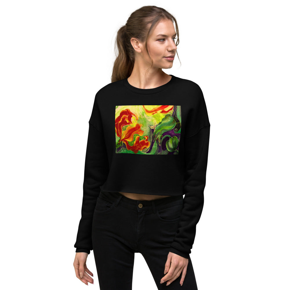 Premium Crop Sweatshirt - Red Flower Watercolor #3 - Ronz-Design-Unique-Apparel