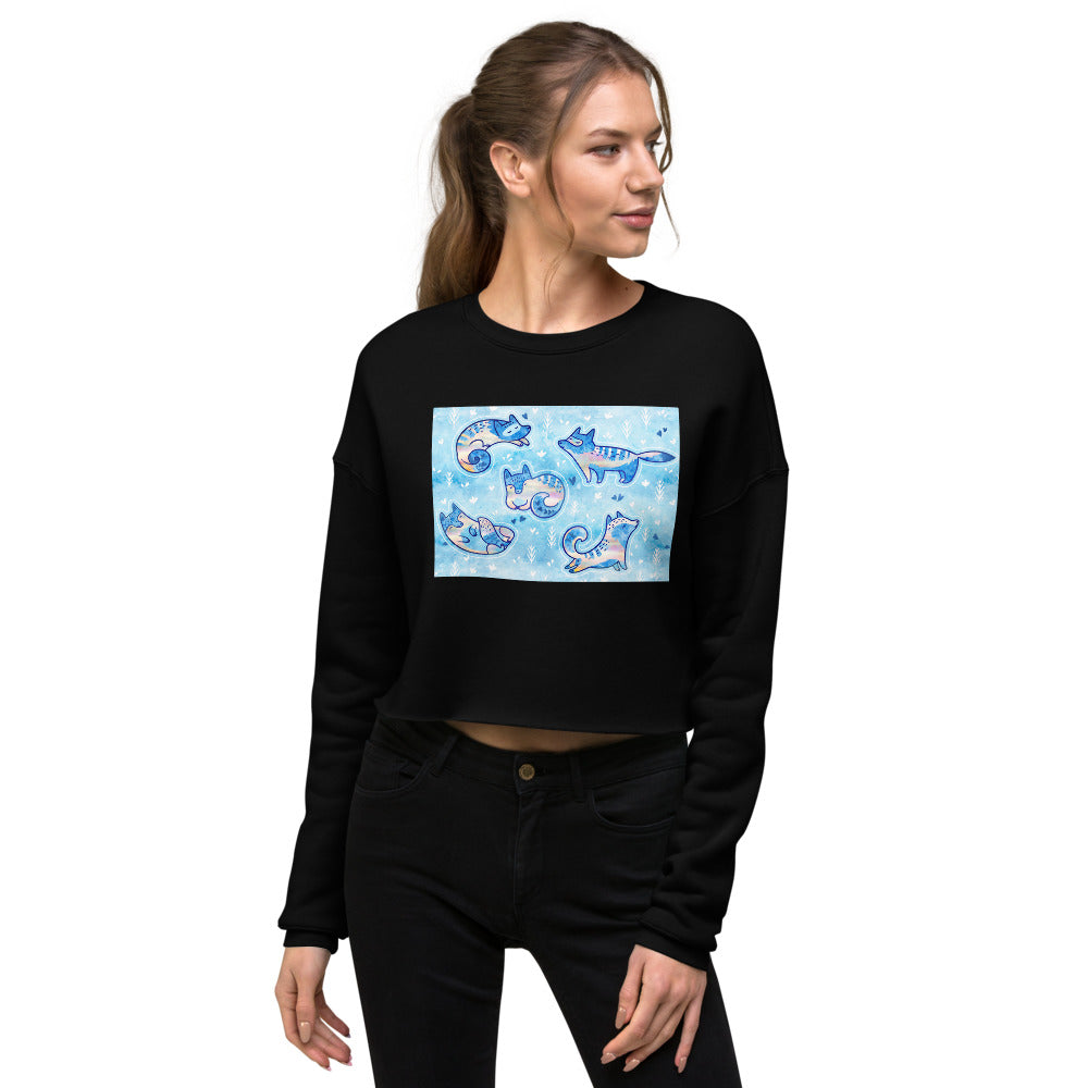 Premium Crop Sweatshirt - Foxes in Blue