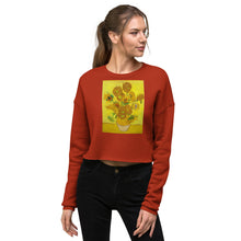 Load image into Gallery viewer, Premium Crop Sweatshirt - 12 Sunflowers in Vase with Yellow Background - Ronz-Design-Unique-Apparel
