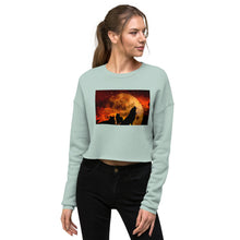 Load image into Gallery viewer, Premium Crop Sweatshirt - Howling in Orange Moonlight - Ronz-Design-Unique-Apparel

