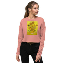 Load image into Gallery viewer, Premium Crop Sweatshirt - 12 Sunflowers in Vase with Yellow Background - Ronz-Design-Unique-Apparel
