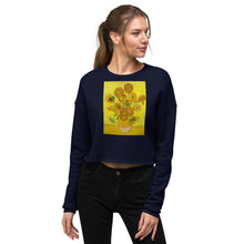 Load image into Gallery viewer, Premium Crop Sweatshirt - 12 Sunflowers in Vase with Yellow Background - Ronz-Design-Unique-Apparel
