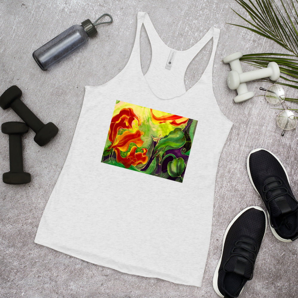 WanderBack Racerback Women's Tank Top - Red Flowers Watercolor