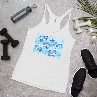 WanderBack Racerback Women's Tank Top - Foxes in Blue
